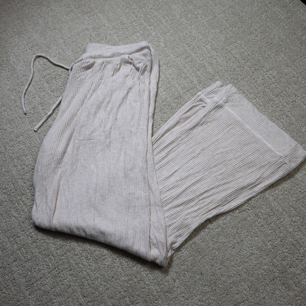 Auden Women Oat Beige Ribbed Knit Wide Leg Pajama Pants Sleepwear Size M New